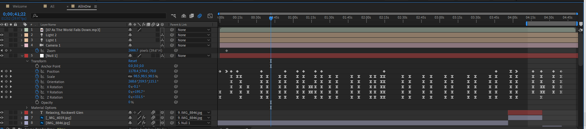 After Effects timeline for Memory Sphere 2022