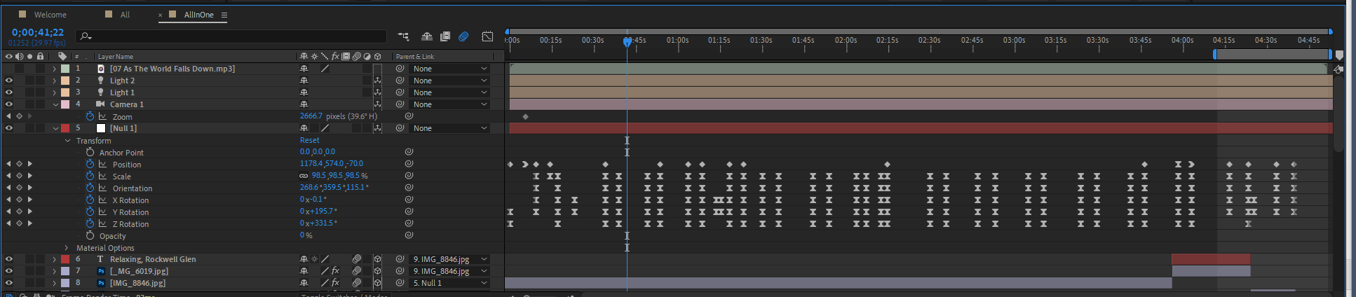 After Effects timeline for Memory Sphere 2022
