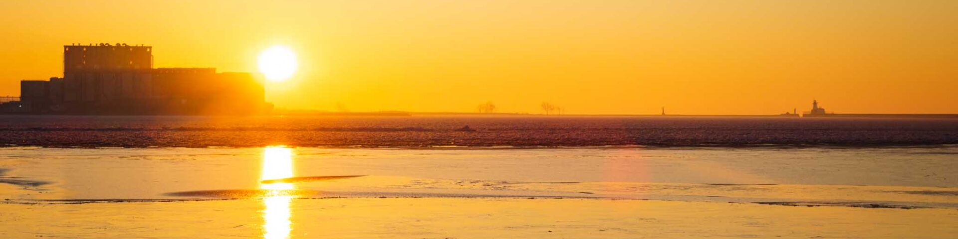 Sunrise over the break wall in Port Colborne