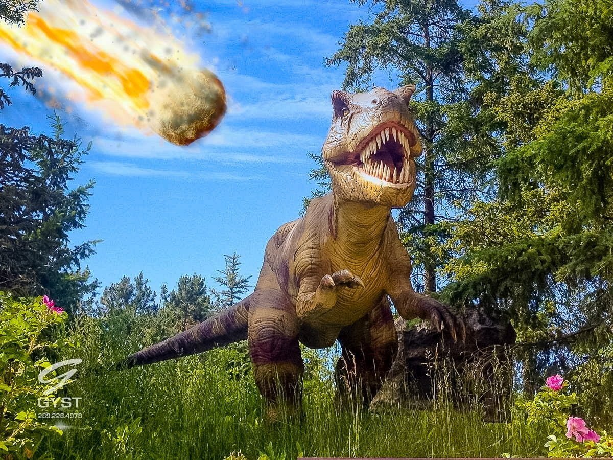 T-rex running from an asteroid