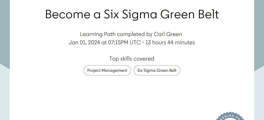 Six Sigma Green Belt Certificate