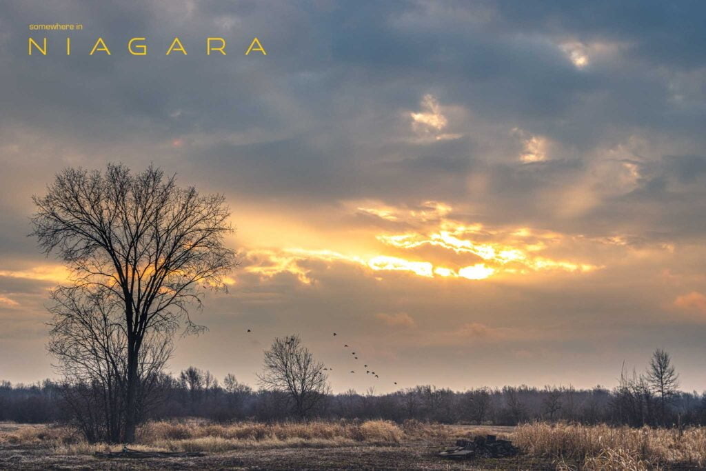 Sunlight pierces the clouds over Port Colborne, Ontario