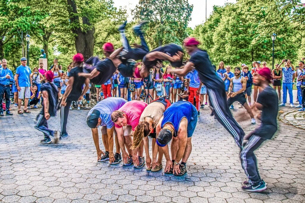 Street performers in Central Park, New York City.