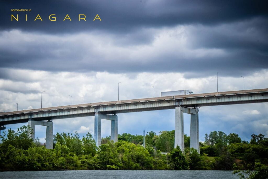 A freight truck crosses the Garden City Skway in St. Catharines