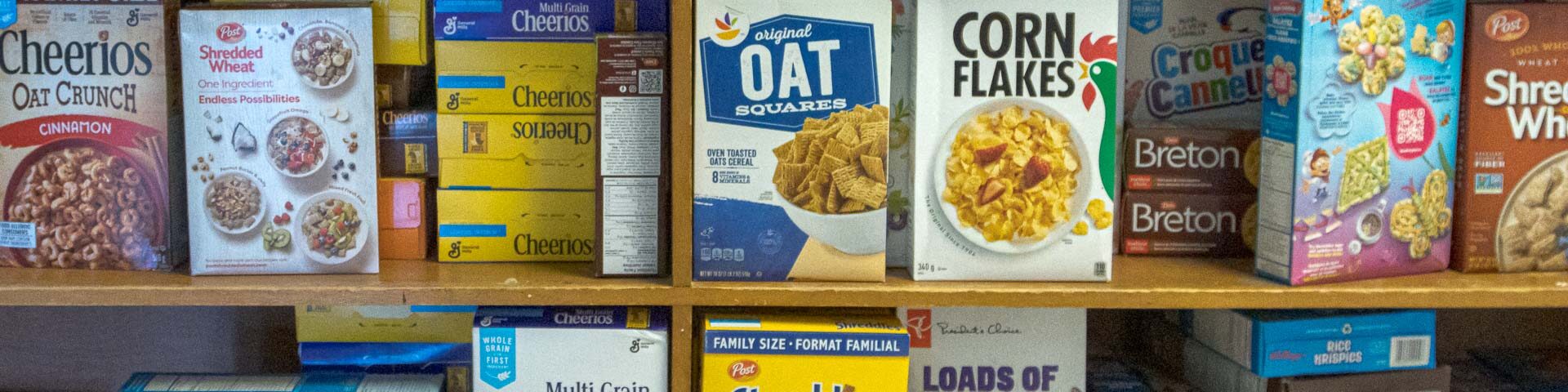 Breakfast club shelves of cereal