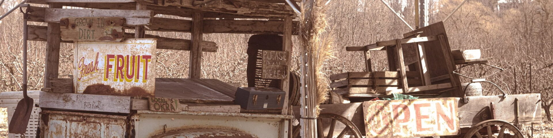 Abandoned peach stand.