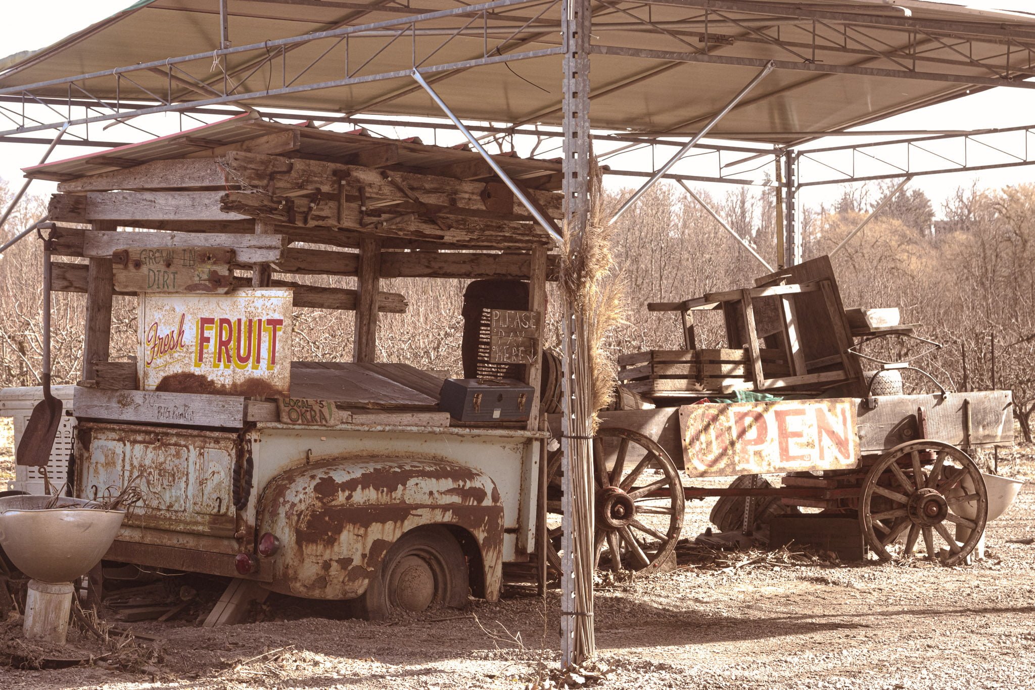 Abandoned peach stand.