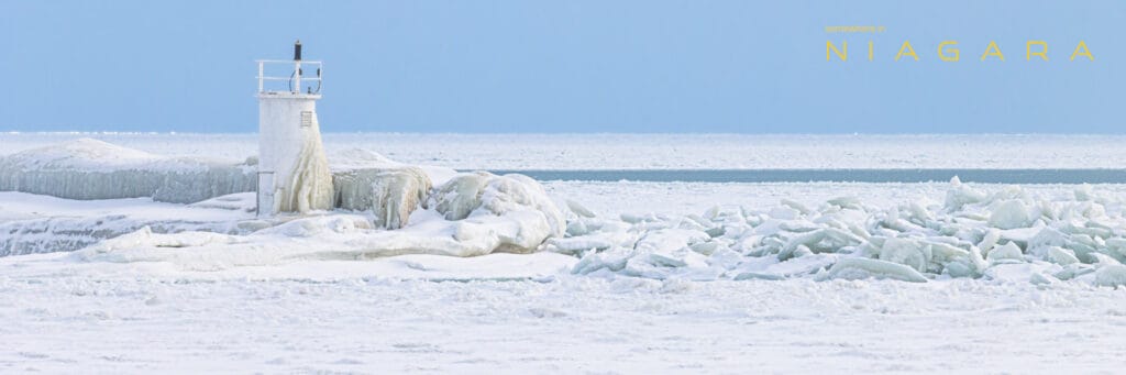Ice shove at the breakwall in Port Colborne