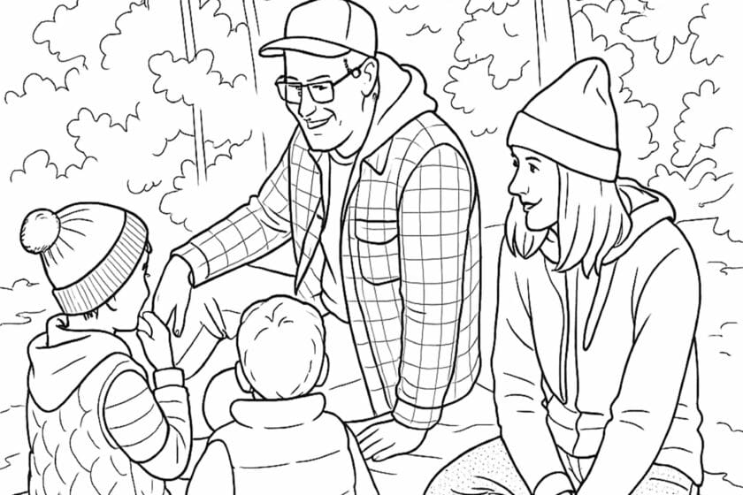 Drawing of a family enjoying a picnic somewhere in niagara.
