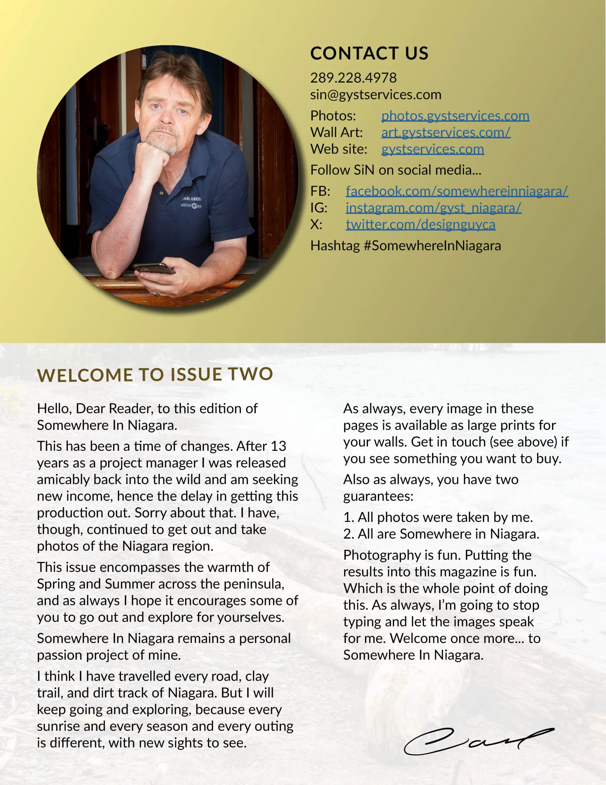 Somewhere in Niagara magazine editor letter