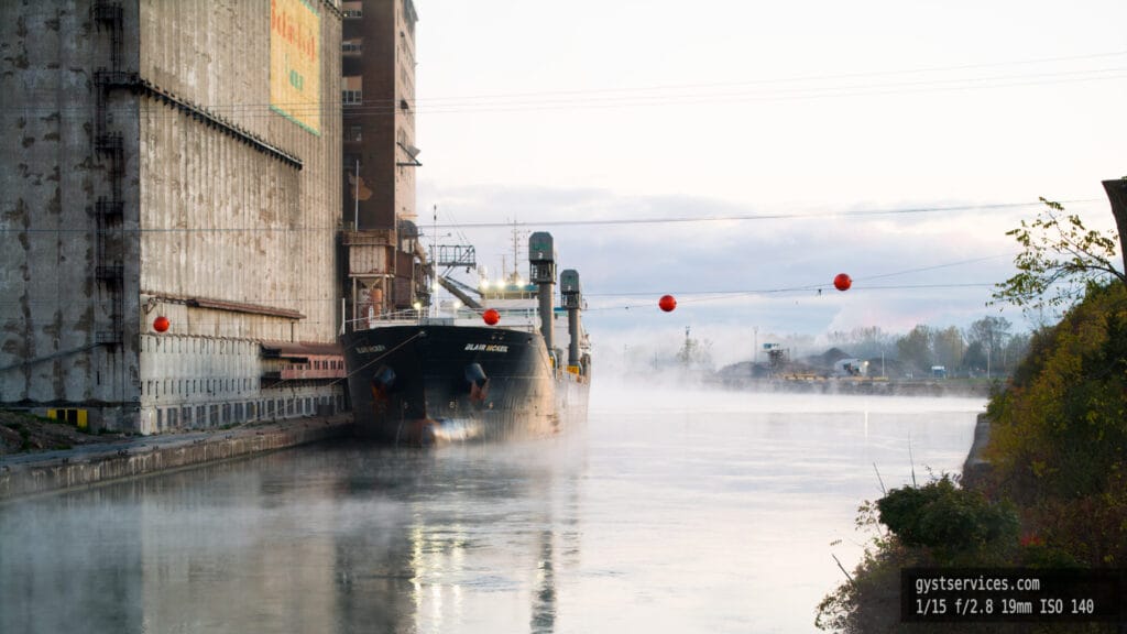 A ship loading at Robin Hoods Mill, Port Colborne.