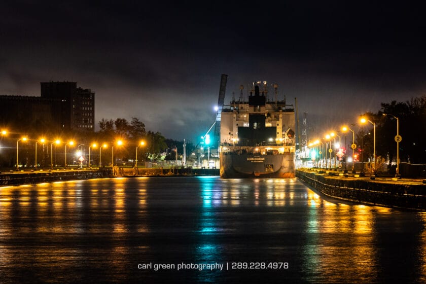 Welland Canal at night in Port Colborne